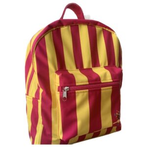 Mochila de diseño Circo marca Mirador Art Studio en tela impermeable con diseño de rayas fucsia y amarillas - Vista lateral