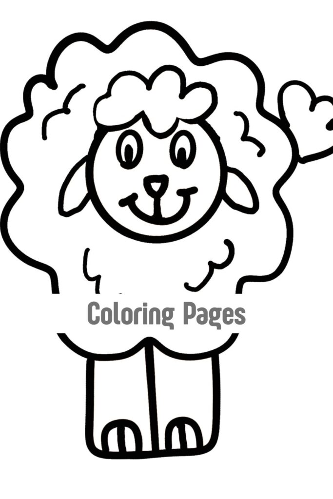 Cute smiling sheep coloring page for kids, main cover for the Coloring Pages collection by Mirador Art Studio.