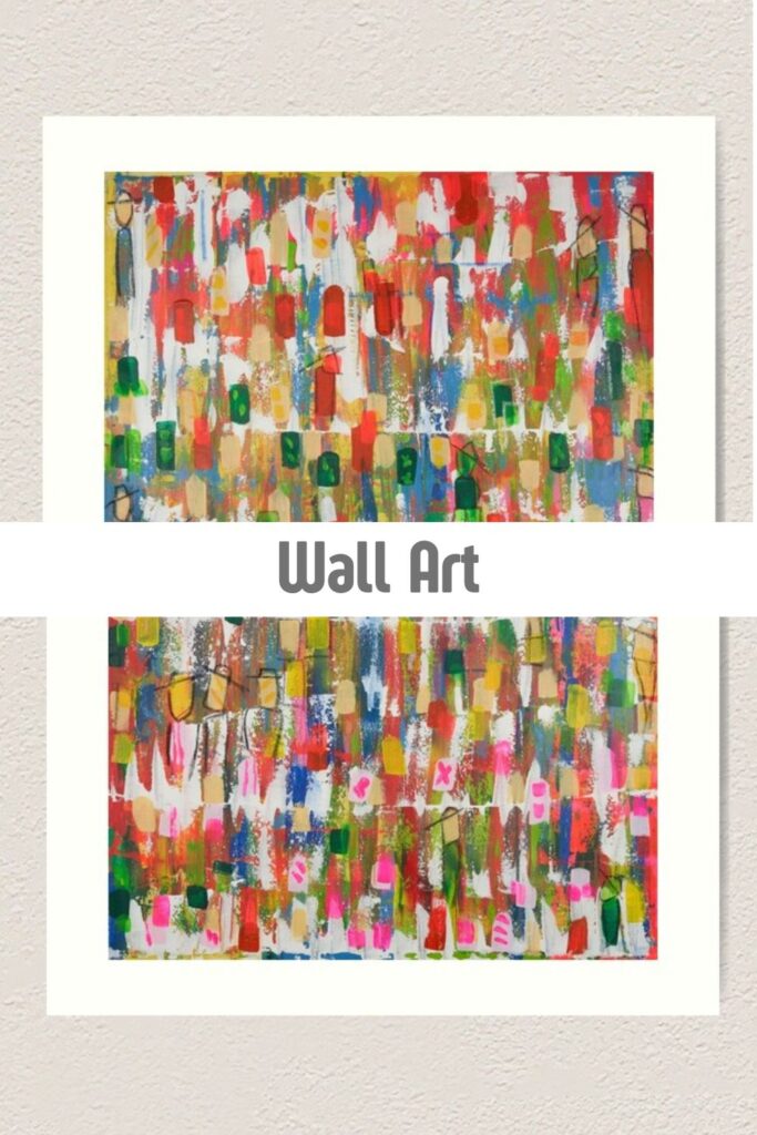 Abstract colorful painting prints for wall art, vibrant contemporary gallery wall decor available on Redbubble by Mirador Art Studio.