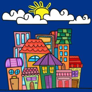 Lámina dibujada a mano de una ciudad