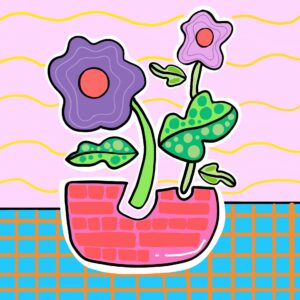 Lámina de florero tipo cartoon con dos flores