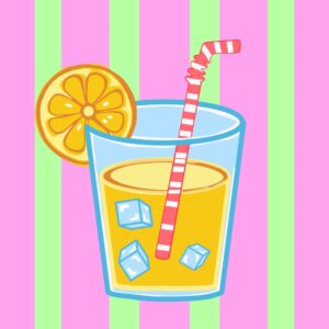 Lámina de vaso de limonada sobre rayas rosas y verde lima