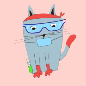 Cute Cat Print dressed as a scientist in a lab