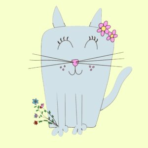 Cute Cat Print with flowers